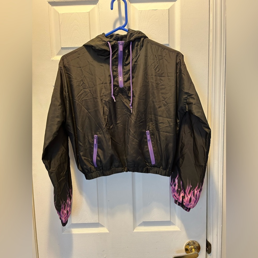 Pullover hooded jacket lightweight windbreaker  with flames